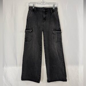 Old Navy KIDS Size 14 Black High Rise Baggy‎ Wide Leg Cargo Jeans Y2K